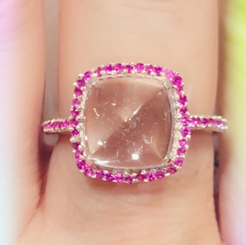 Faceted Quartz & Ruby Gemstone Sterling Silver 92… - image 1